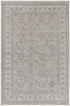 7' X 10' Silver Taupe and Blue Oriental Power Loom Worn Faded Area Rug With Fringe